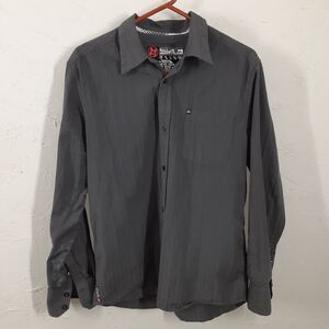 Quiksilver Mens Shirt Size S Dark Grey Long Sleeve Button-Up Collared Surf Brand
